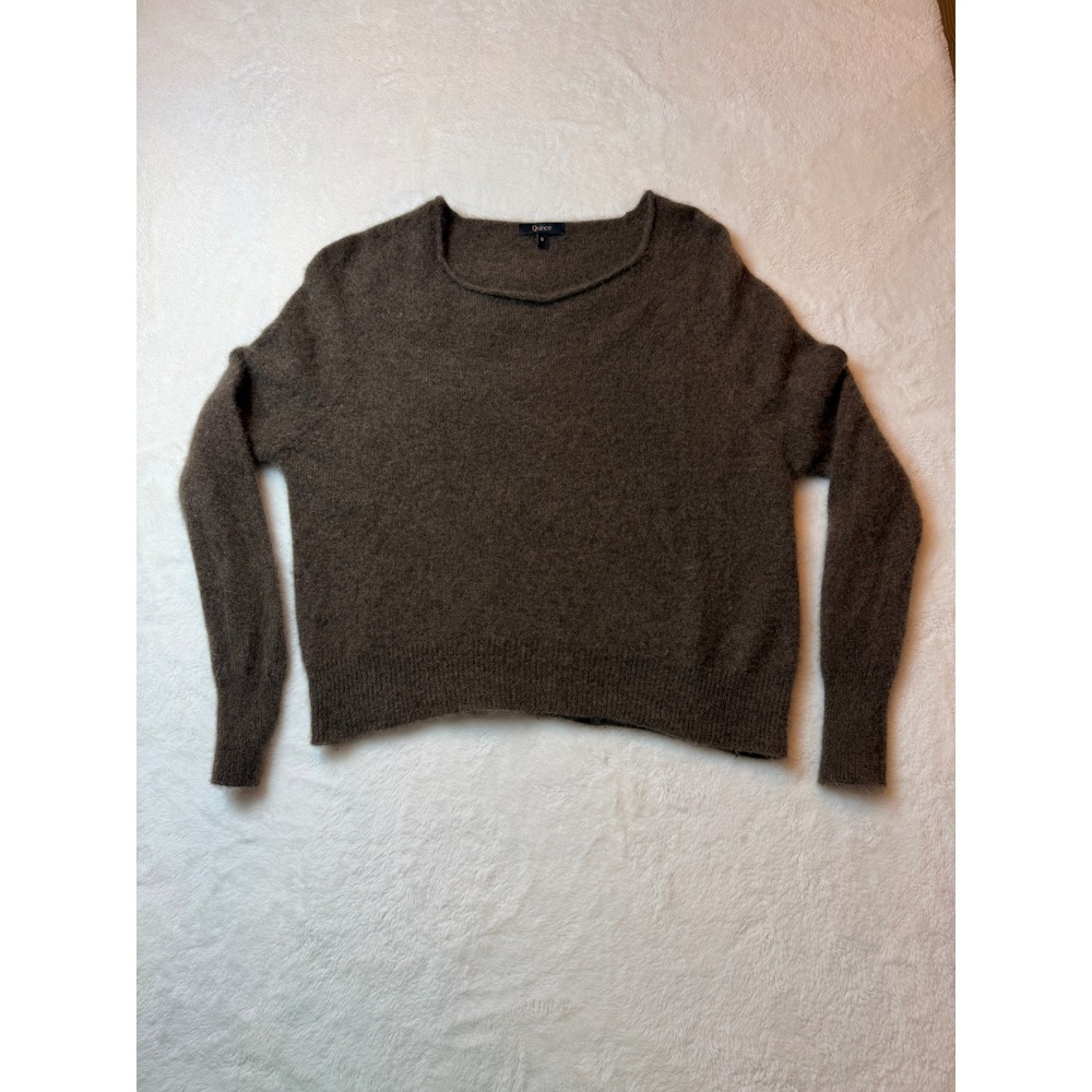 Quince Womens Brown Long Sleeve Rolled Boat Neck Knit Sweater Size S